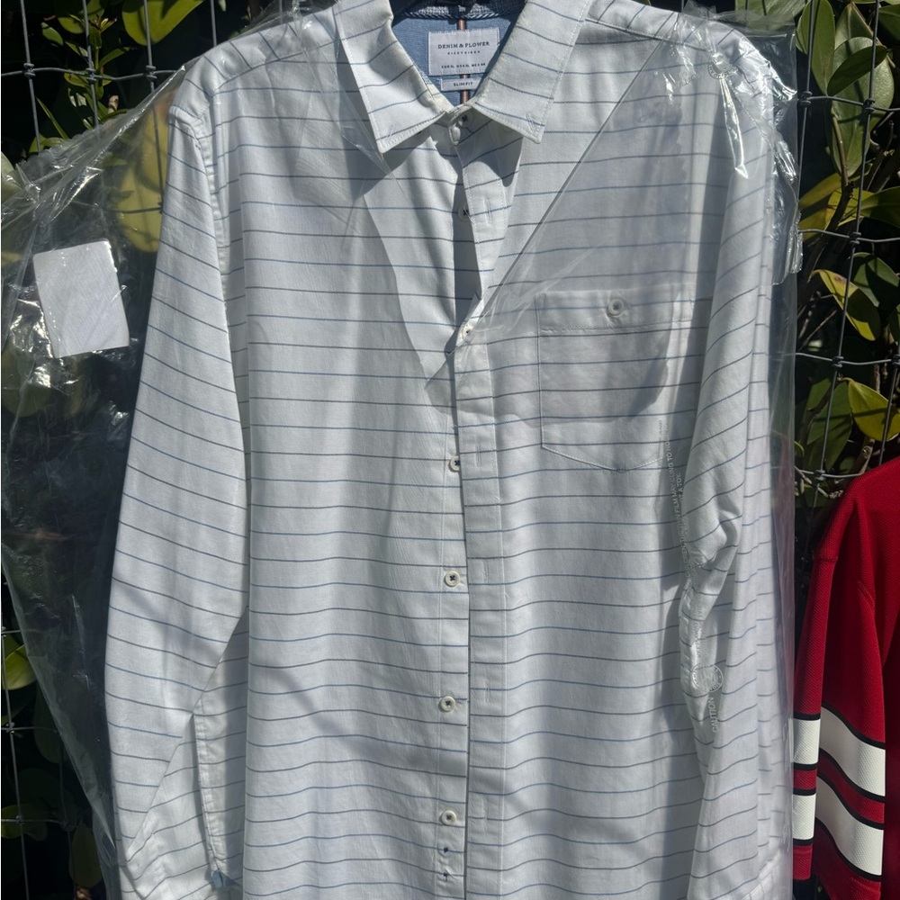 Denim & Flower Light Gray Striped Button Down Shirt